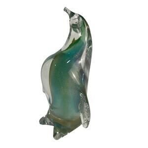Murano, Penquin glass Sculpture in green and sparkly gold